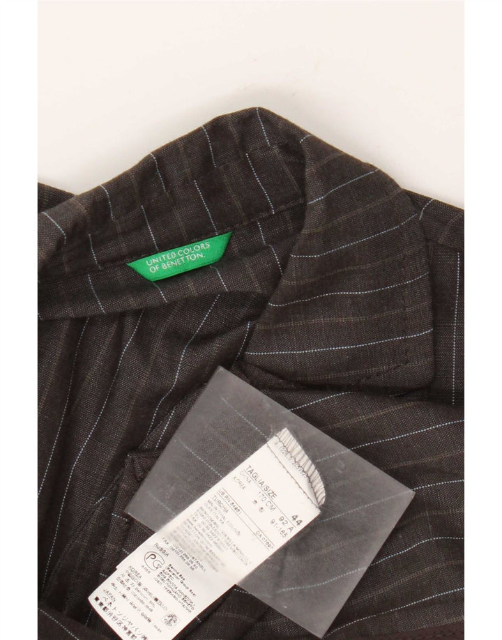 Jaqueta blazer feminina de 2 botões Benetton IT 44 Viscose listrada cinza médio