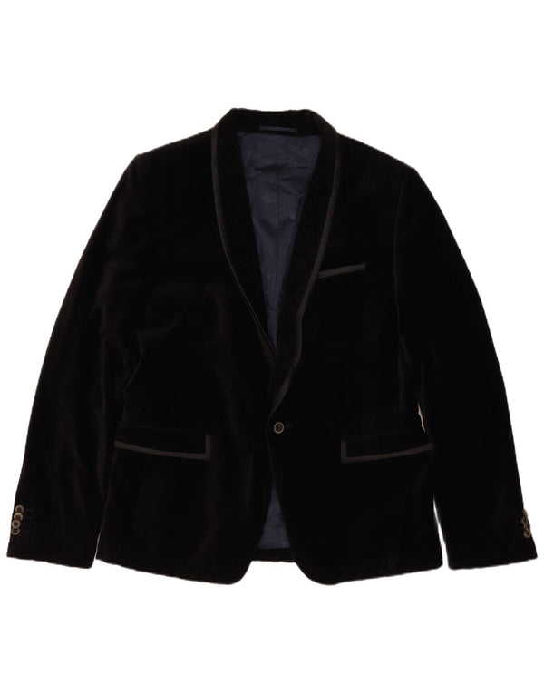 Jaqueta blazer masculina de veludo com 1 botão Zara EU 50 algodão preto médio