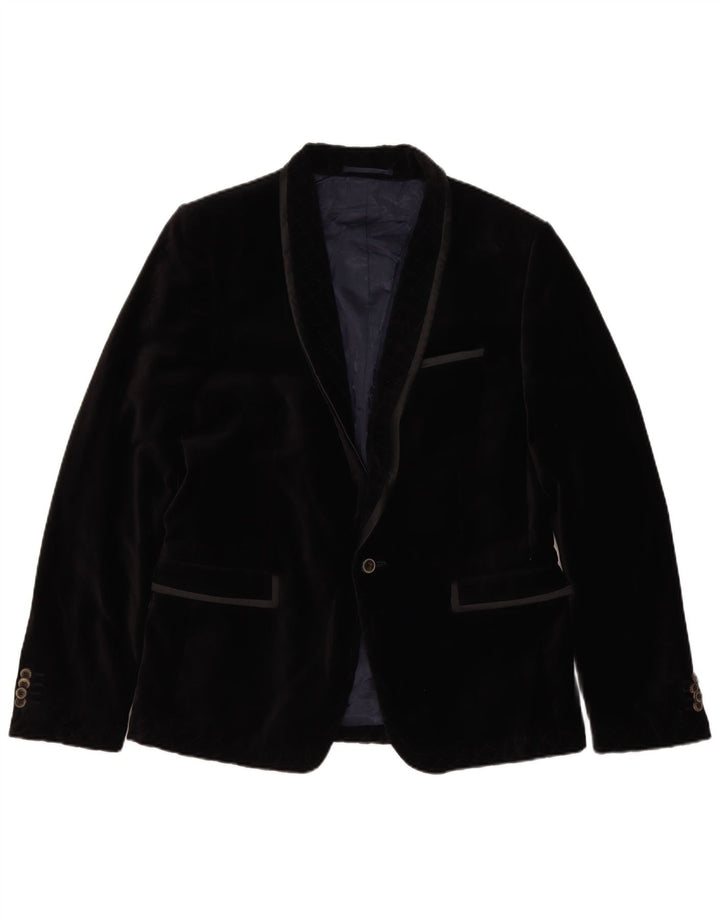Jaqueta blazer masculina de veludo com 1 botão Zara EU 50 algodão preto médio