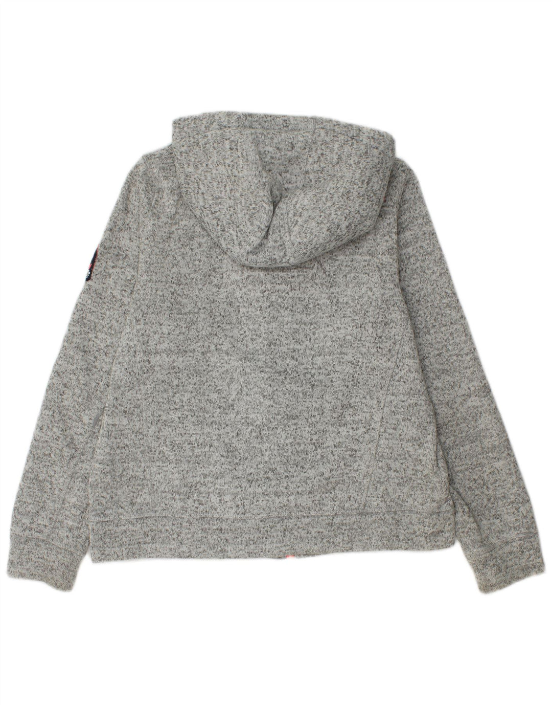 Suéter feminino Superdry com capuz e zíper Reino Unido 16 grande poliéster manchado cinza