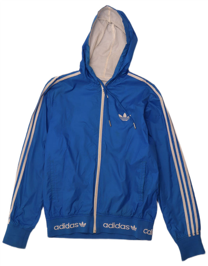ADIDAS Mens Graphic Hooded Rain Jacket UK 38 Médio Azul Nylon