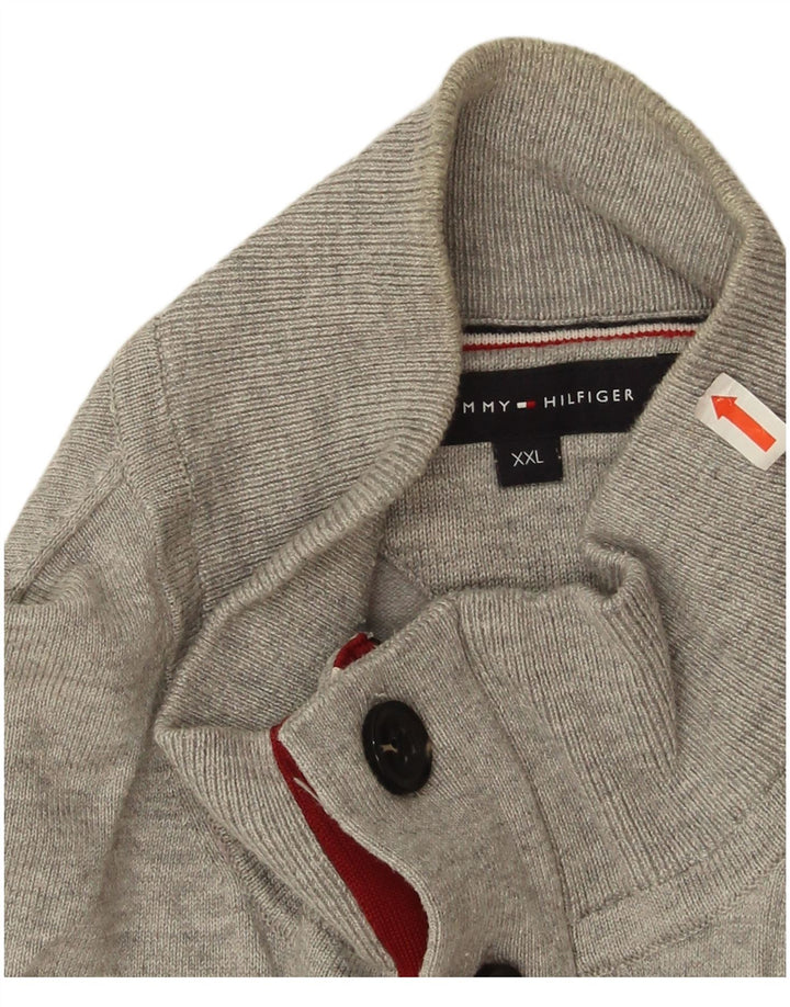 Tommy Hilfiger Suéter masculino com gola com botão 2XL algodão cinza