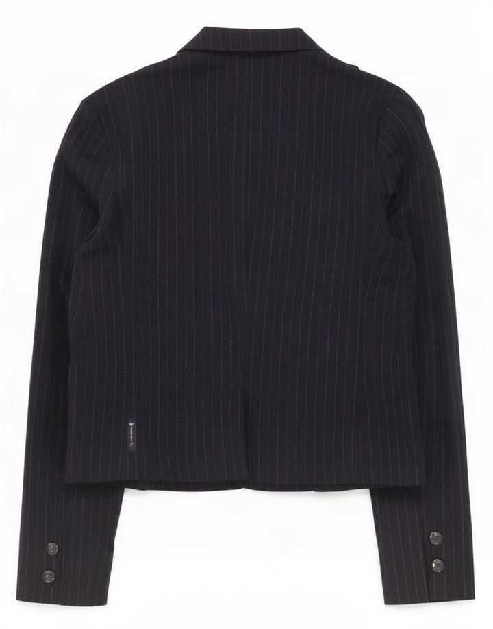 Jaqueta blazer feminina Armani Jeans com 3 botões Reino Unido 14 risca de giz azul marinho médio