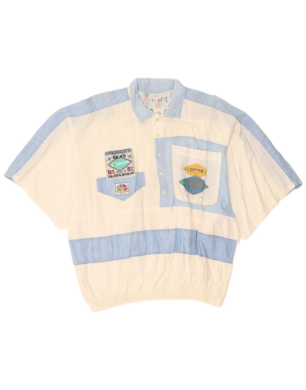 Camisa pulôver masculina Chewan com estampa gráfica de manga curta, tamanho único, bloco colorido branco