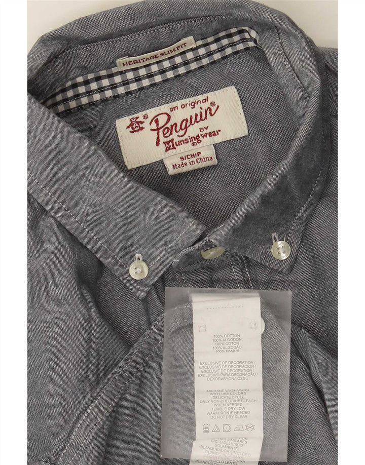 Camisa masculina Penguin Heritage Slim Fit pequena de algodão cinza