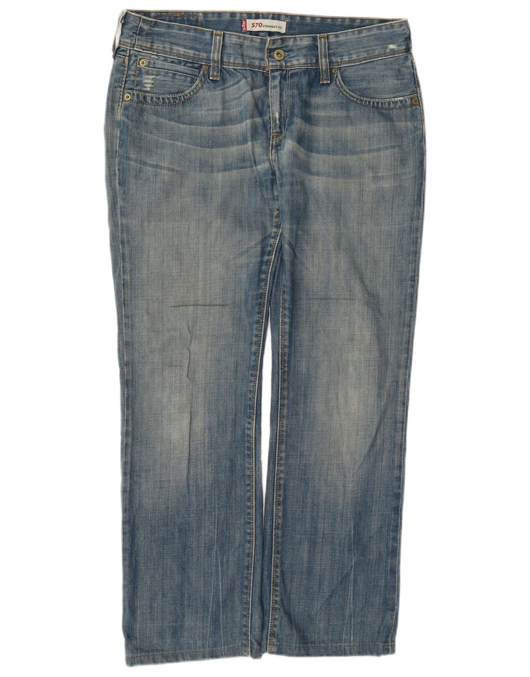 Calça Jeans Levis Feminina 570 Distressed Straight W32 L28 Azul Algodão