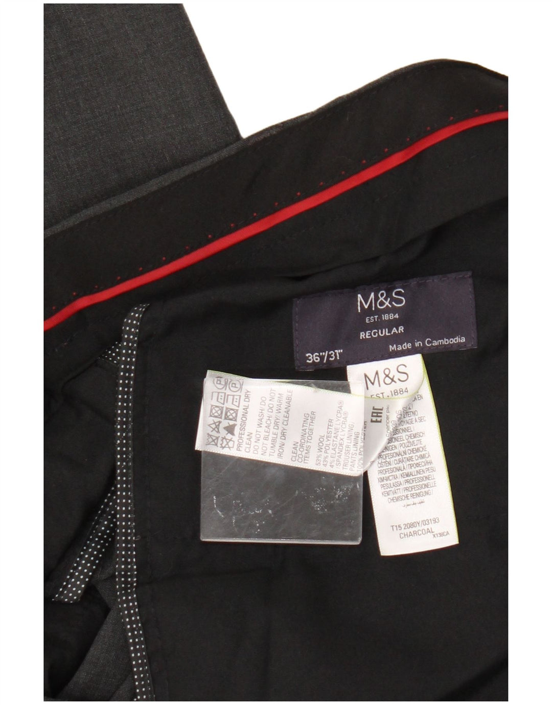 Calça masculina de ajuste regular Marks & Spencer W36 L31 lã cinza