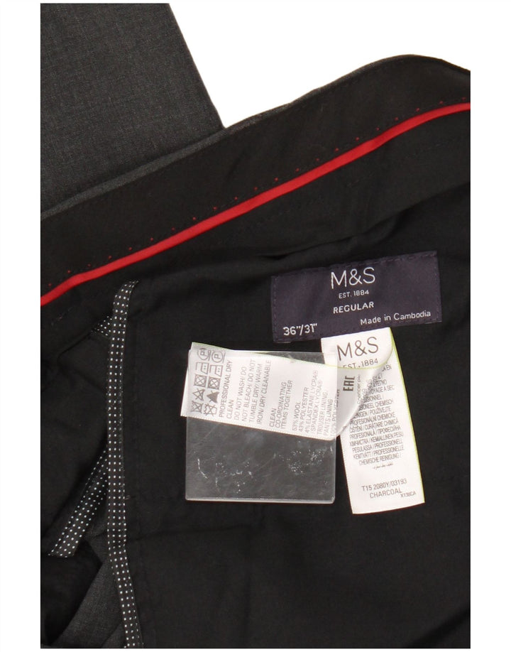 Calça masculina de ajuste regular Marks & Spencer W36 L31 lã cinza