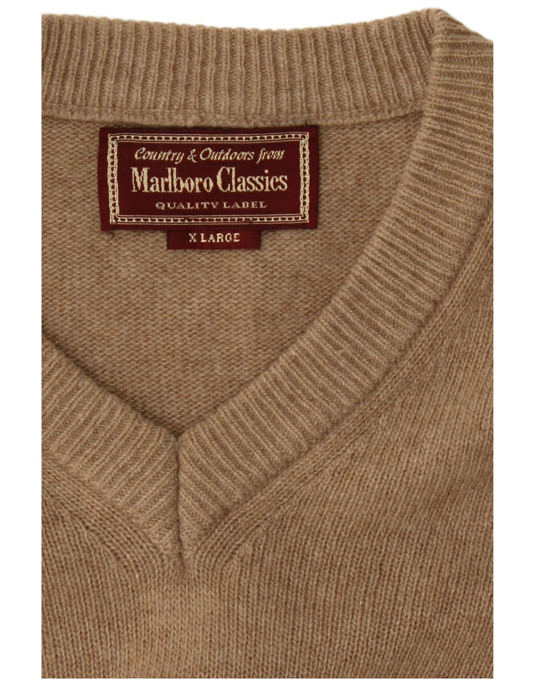 Suéter masculino Marlboro Classics com decote em V XL lã bege