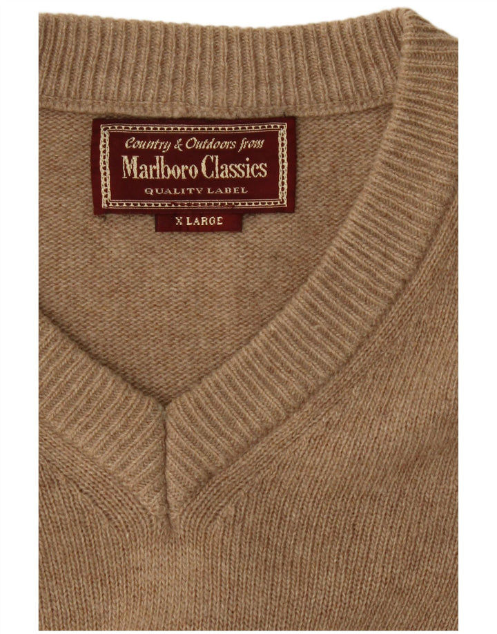 Suéter masculino Marlboro Classics com decote em V XL lã bege