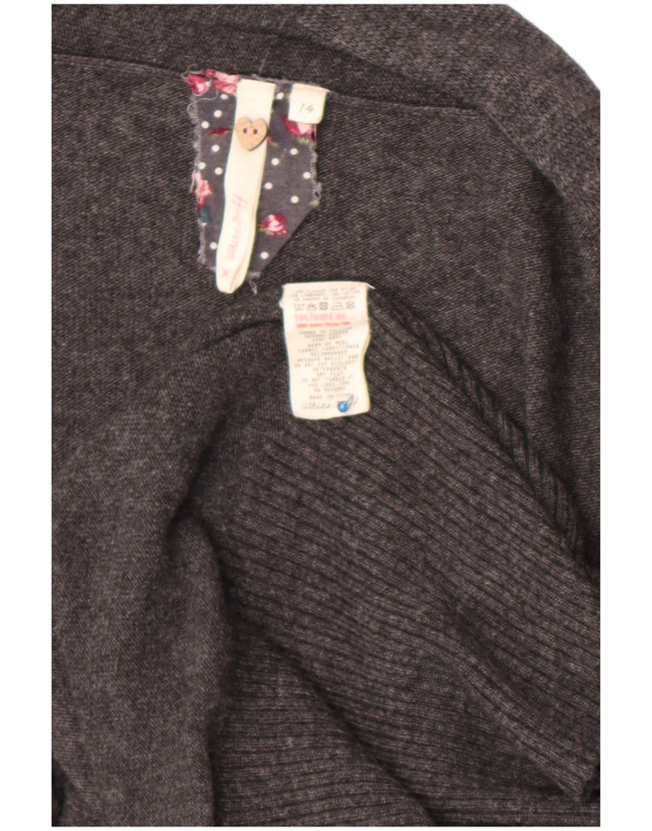 White Stuff Suéter feminino com palangre aberto e cardigã UK 14 viscose cinza médio