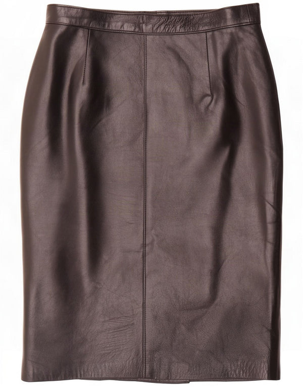 Saia de couro feminina vintage IT 44 Médio W28 Preto
