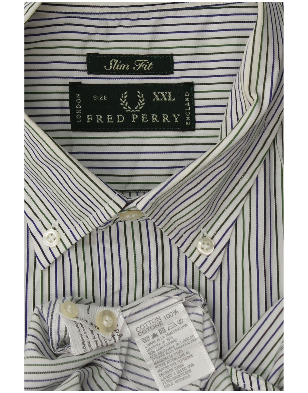 FRED PERRY Camisa masculina slim fit 2XL algodão listrado azul