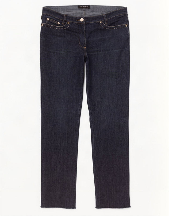 Calça jeans reta feminina Roccobarocco W32 L29 algodão azul marinho