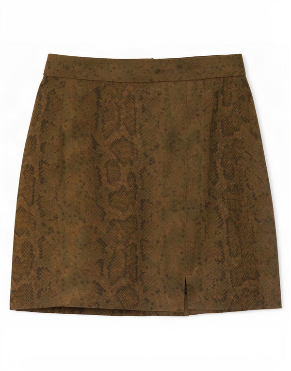 Mini saia feminina vintage IT 44 médio W27 cáqui estampa animal