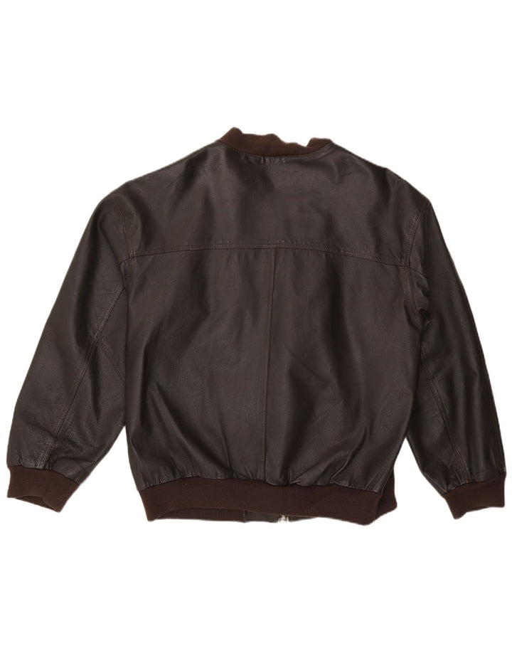 Jaqueta de couro masculina VINTAGE solta ajuste Reino Unido 36 couro marrom pequeno