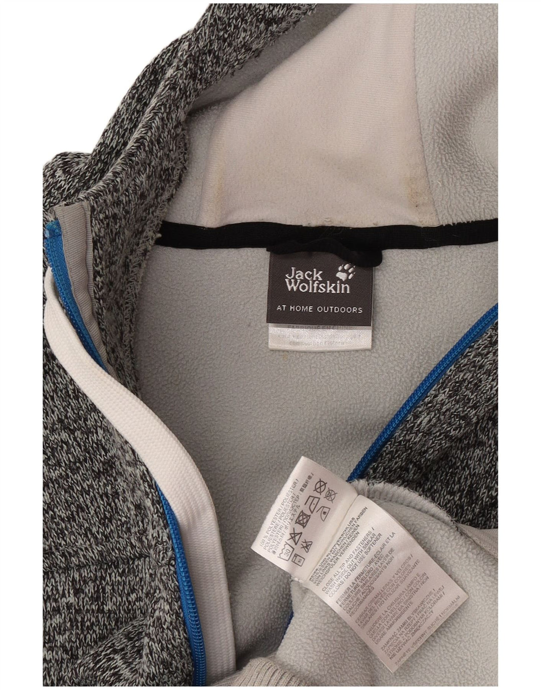 Jack Wolfskin Suéter masculino com capuz e zíper gráfico grande poliéster manchado cinza