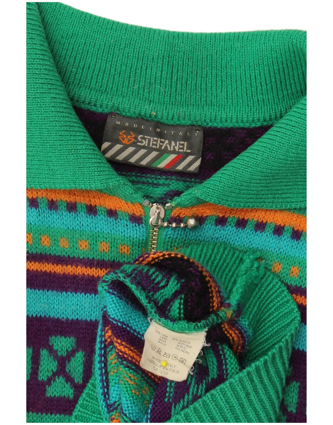 Vestido polo feminino de malha de manga comprida STEFANEL Reino Unido 14 verde médio geométrico