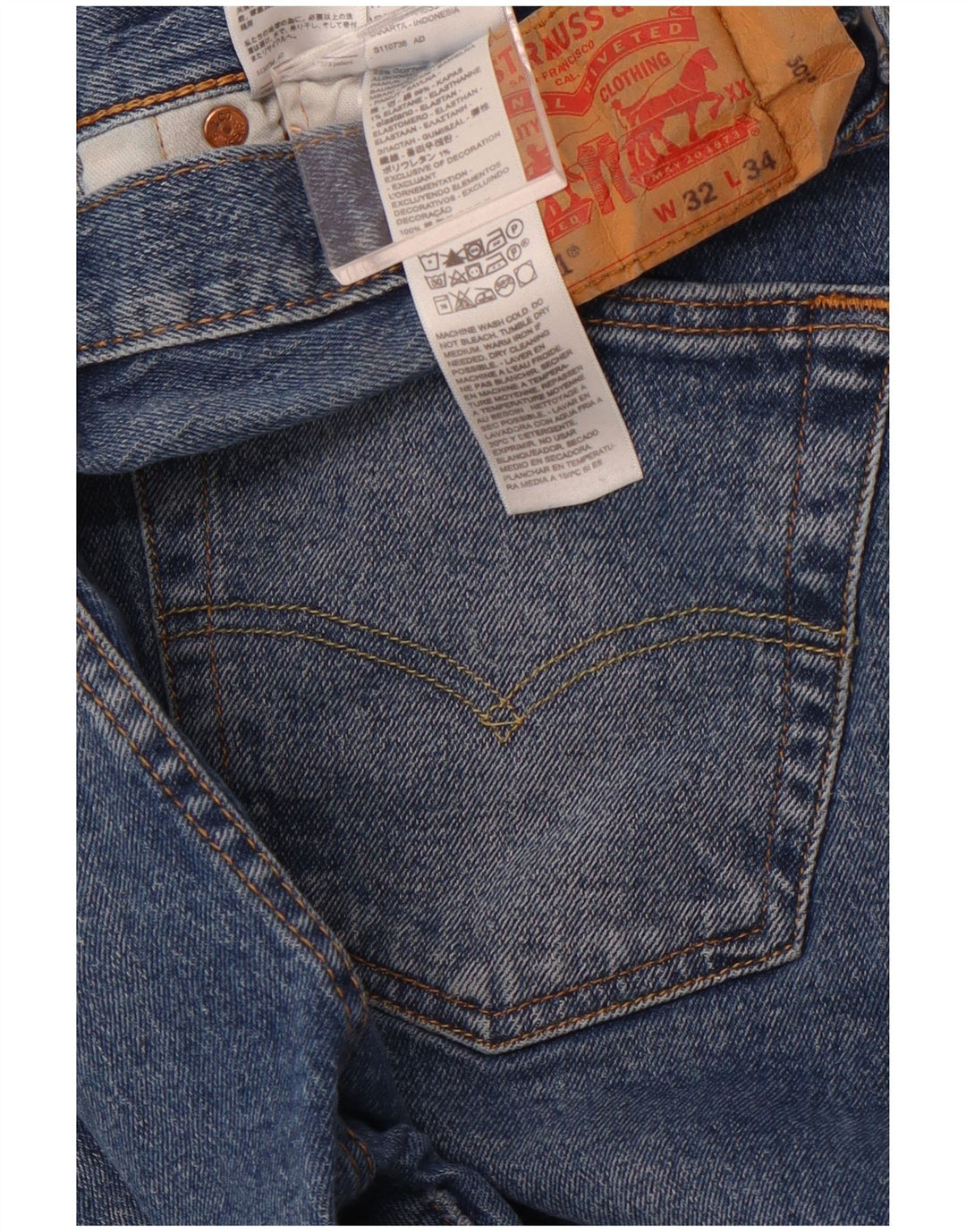 LEVI'S Masculino 501 Straight Jeans W32 L34 Azul Algodão