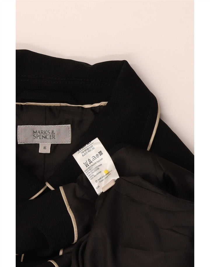 Casaco impermeável curto feminino Marks & Spencer Reino Unido 16 grande poliéster preto