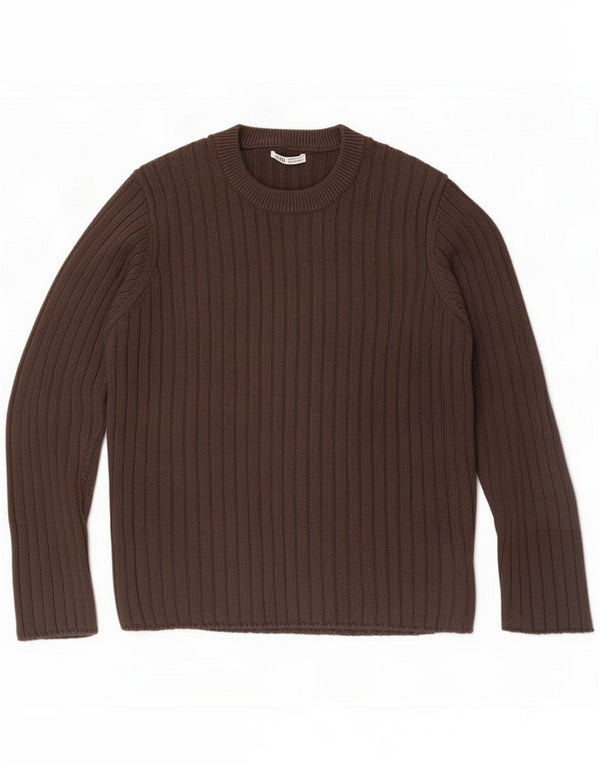 Suéter masculino Zara com gola redonda, algodão marrom médio