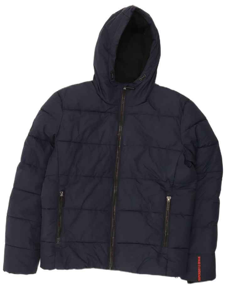 Jaqueta acolchoada com capuz masculina Superdry UK 38 poliéster azul marinho médio