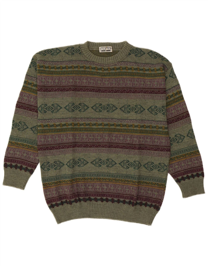 Suéter masculino Starter com gola redonda XL de lã geométrica verde