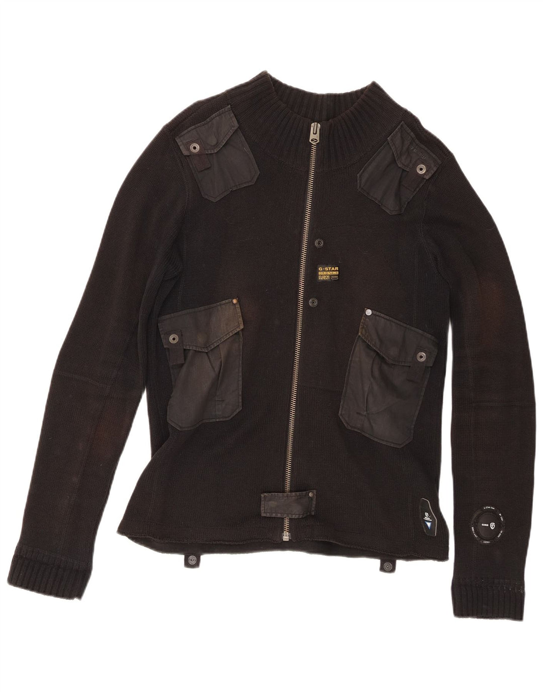 Suéter cardigã masculino com zíper completo G-Star algodão preto médio