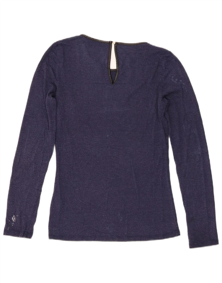 Top feminino Oasis manga comprida UK 6 XS azul marinho viscose