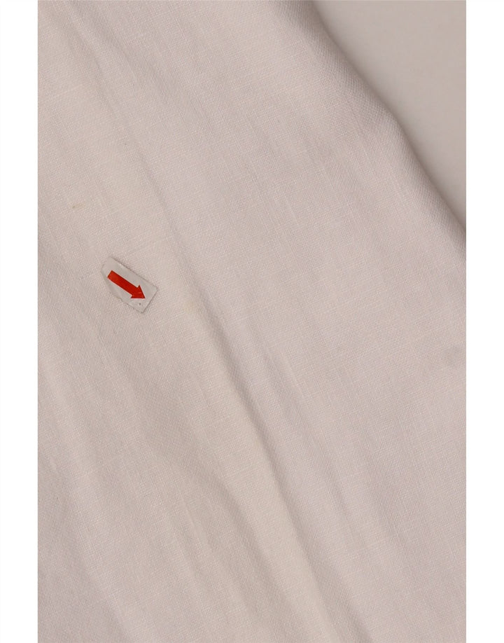 Calça feminina Jaeger de terno reto UK 14 grande W34 L29 linho branco