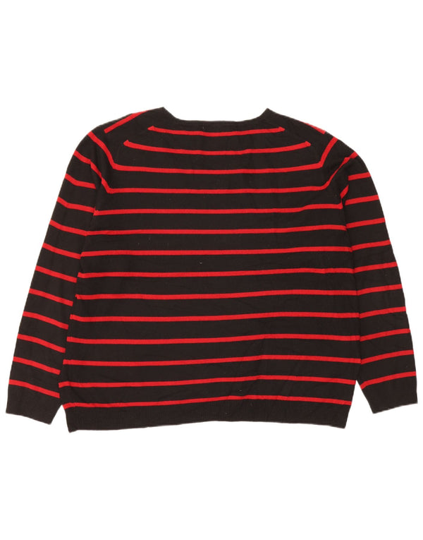Suéter feminino Marks & Spencer com decote em V UK 22 2XL preto listrado