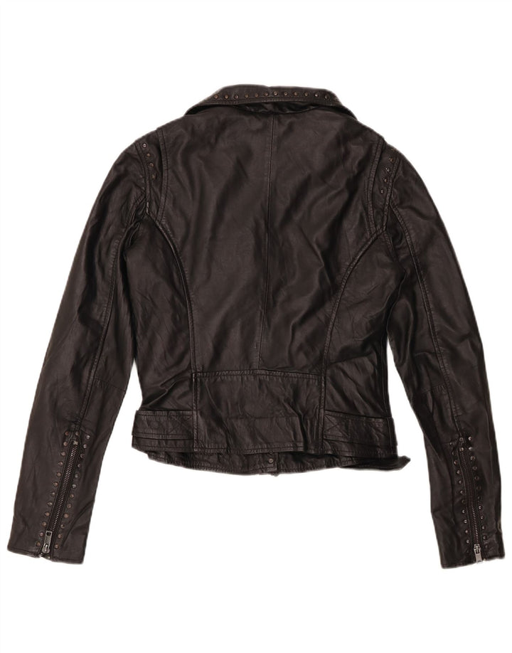 Jaqueta de motociclista de couro feminino vintage IT 40 couro preto pequeno