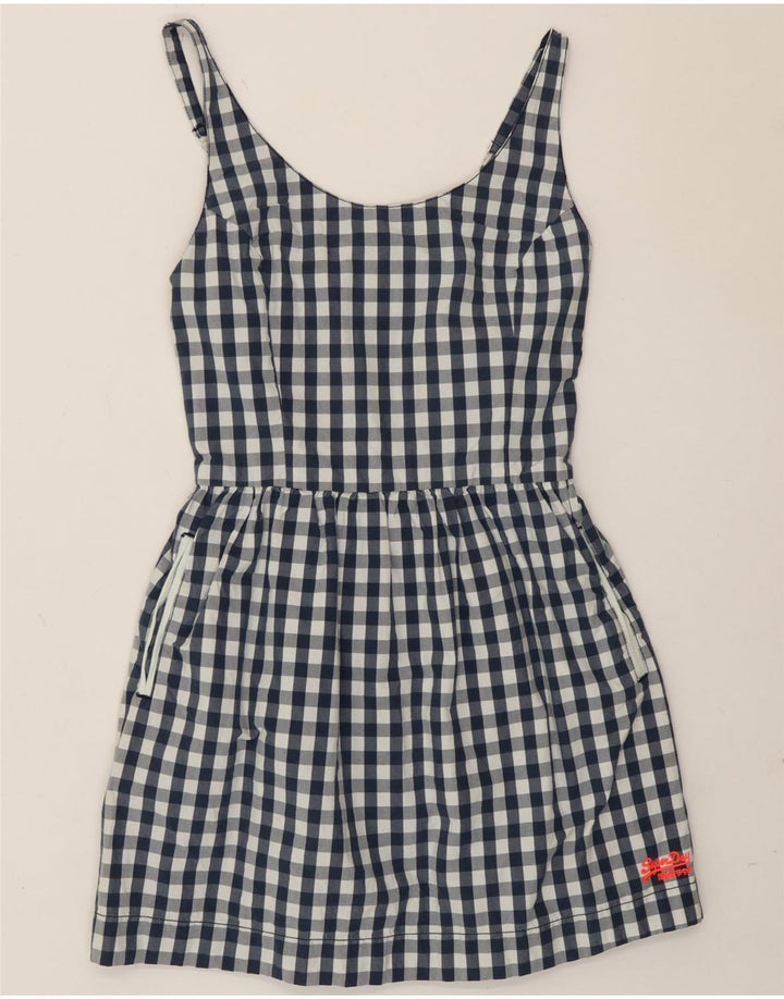 Vestido de verão feminino Superdry UK 10 pequeno algodão guingão azul marinho
