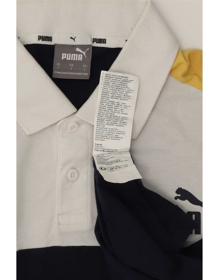 Camisa polo masculina Puma pequena branca colorblock algodão