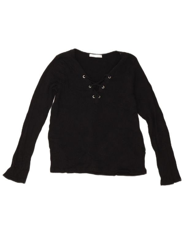 Zara Womens Crop Top Manga Longa Reino Unido 12 Médio Preto