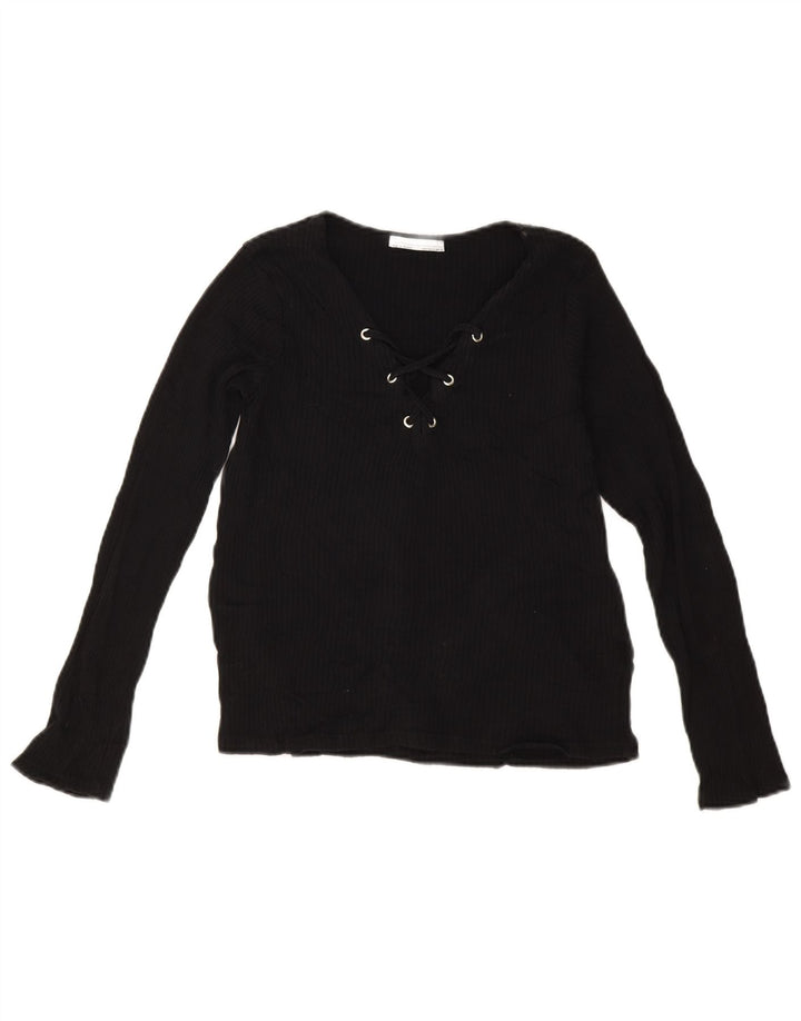 Zara Womens Crop Top Manga Longa Reino Unido 12 Médio Preto