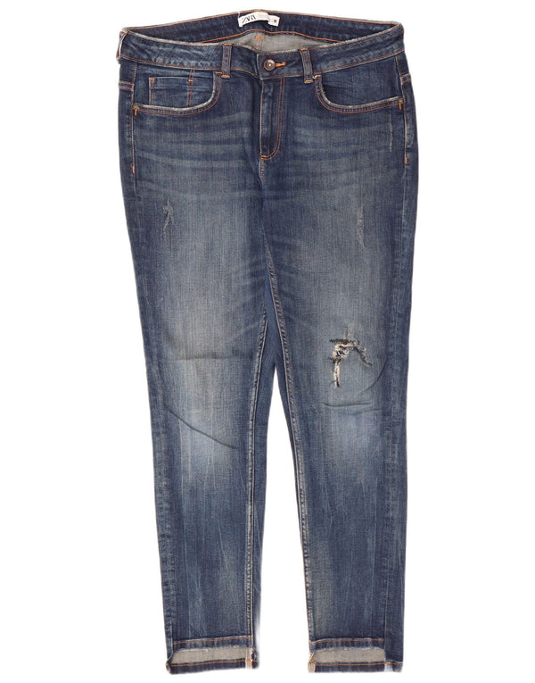 Zara Jeans Slim Feminino EU 42 Grande W32 L28 Azul Algodão Clássico