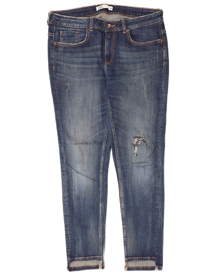 Zara Jeans Slim Feminino EU 42 Grande W32 L28 Azul Algodão Clássico