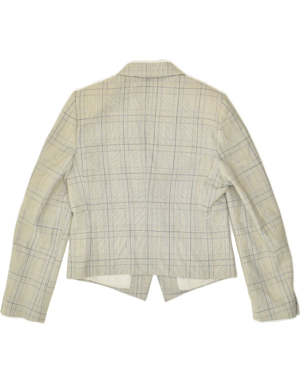 Jaqueta blazer feminina VINTAGE com 1 botão Reino Unido 12 cinza médio xadrez nova lã