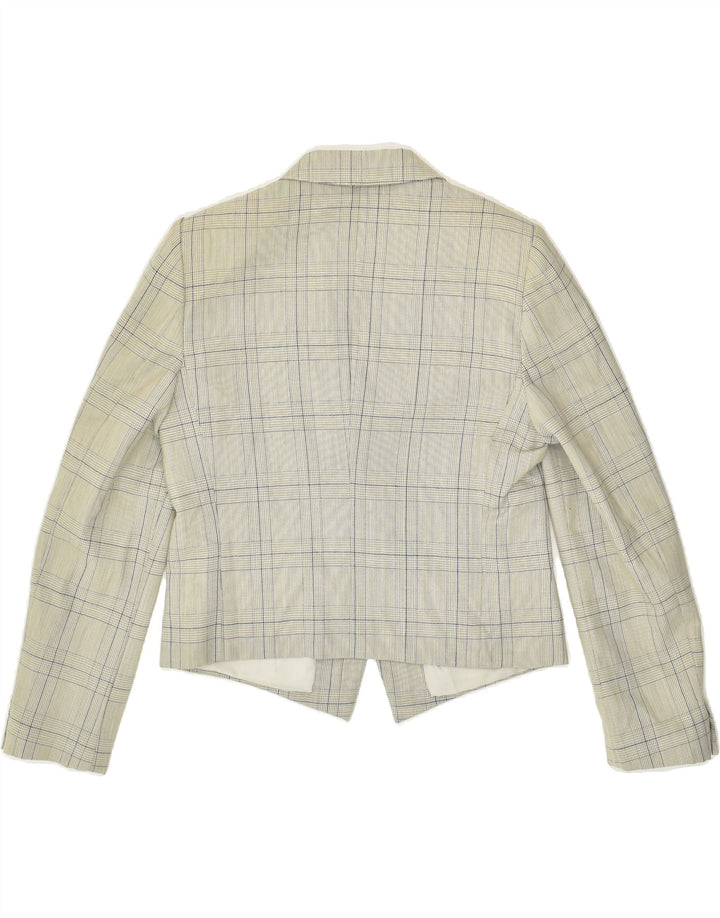 Jaqueta blazer feminina VINTAGE com 1 botão Reino Unido 12 cinza médio xadrez nova lã