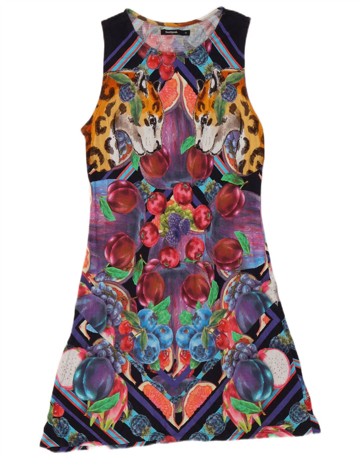 Vestido feminino Desigual com padrão abstrato linha A UK 12 médio multicolorido