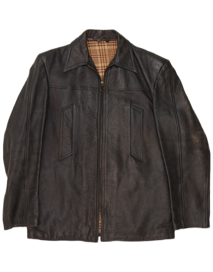Jaqueta de couro masculina vintage UK 40 grande preta