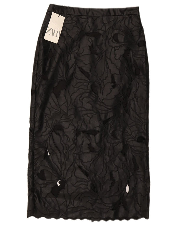 Saia feminina de couro Zara pequena W26 preta floral