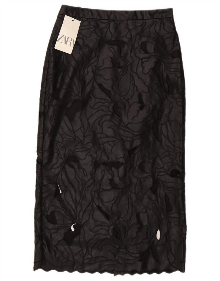 Saia feminina de couro Zara pequena W26 preta floral