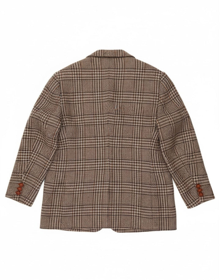 Jaqueta blazer feminina vintage com 1 botão Reino Unido 20 2XL lã xadrez marrom