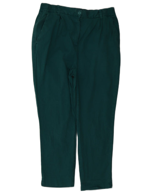 Calças cortadas femininas Benetton UK 12 médio W32 L25 algodão verde