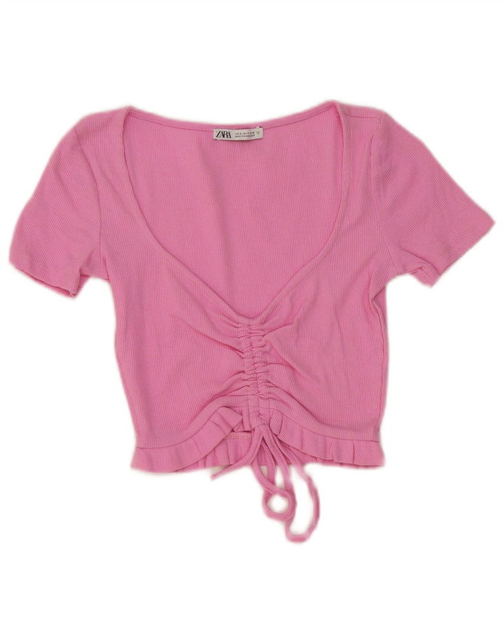 Zara Womens Crop Top UK 8 Pequeno Rosa