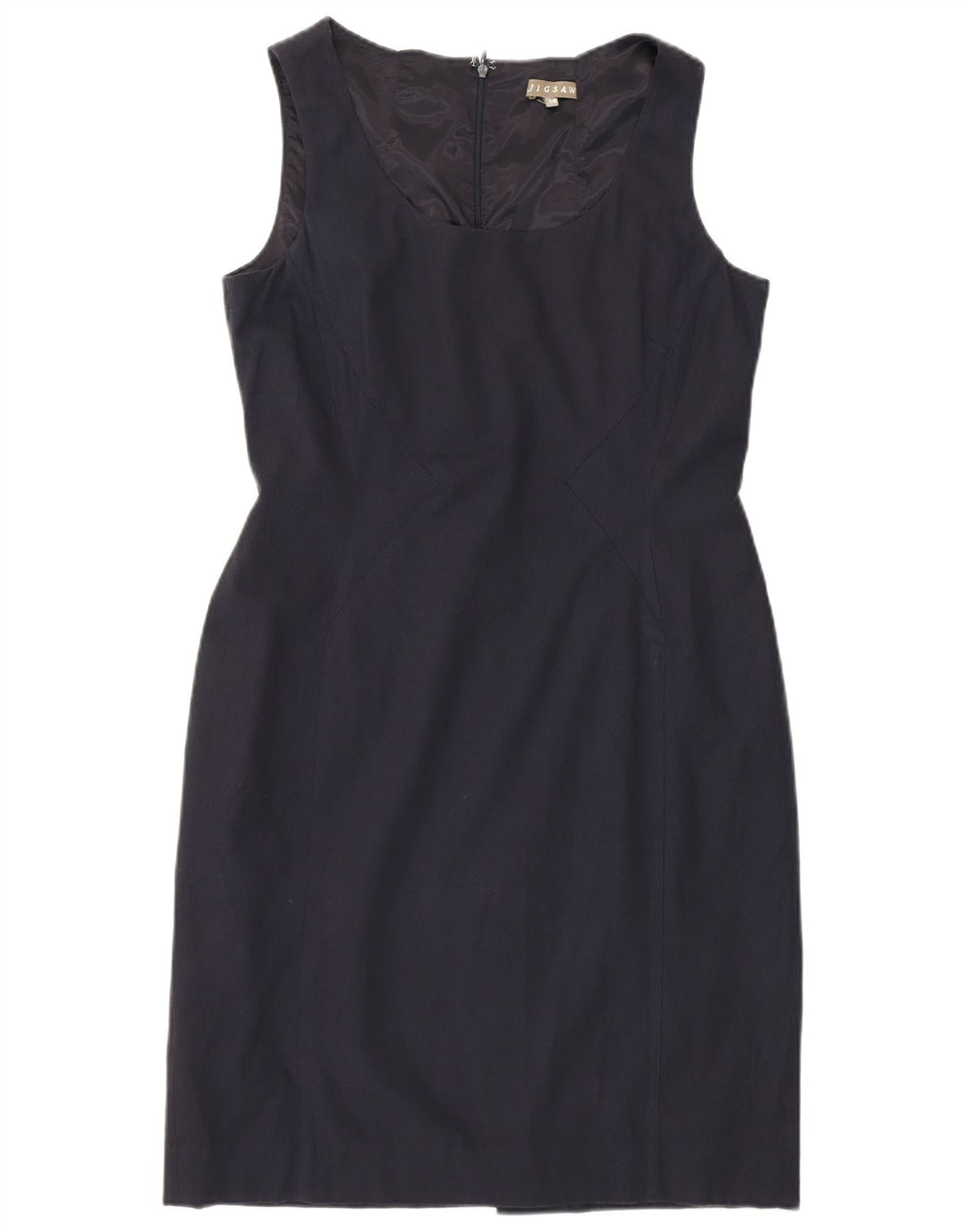 Jigsaw vestido feminino sem mangas com bainha UK 14 médio azul marinho viscose
