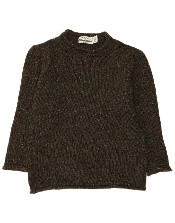 Suéter masculino Aran Crafts com gola canoa, lã manchada cáqui médio