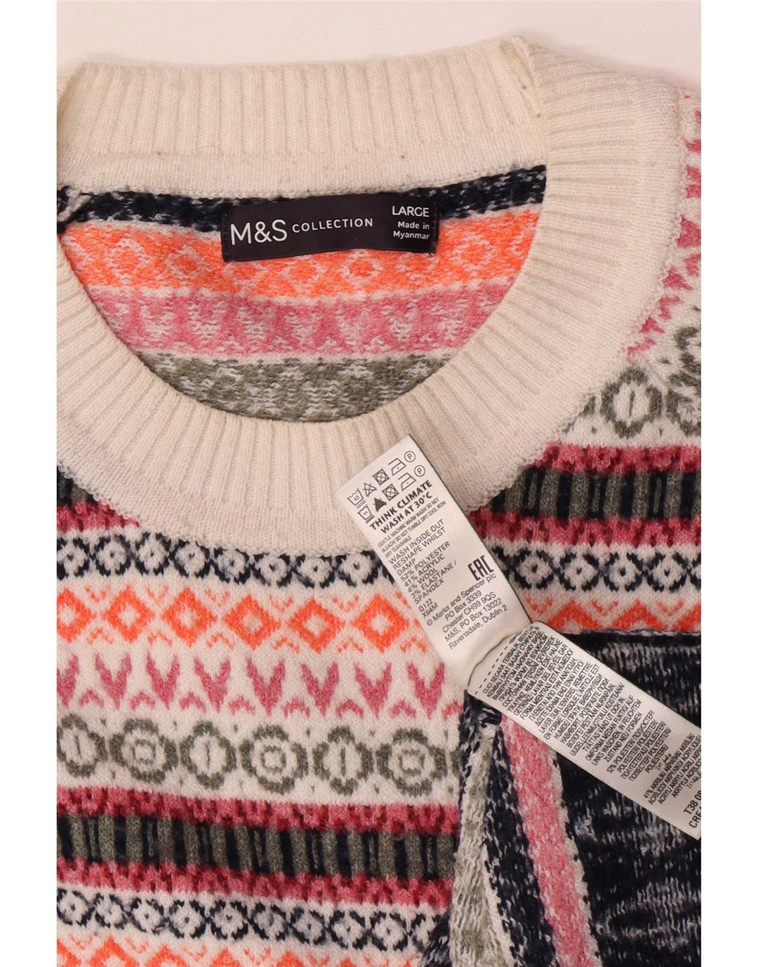 Suéter masculino Marks & Spencer com gola canoa grande multicolorido Fair Isle